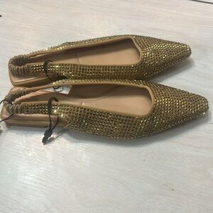 ZARA Gold Studded Slip-On Sandals Flats